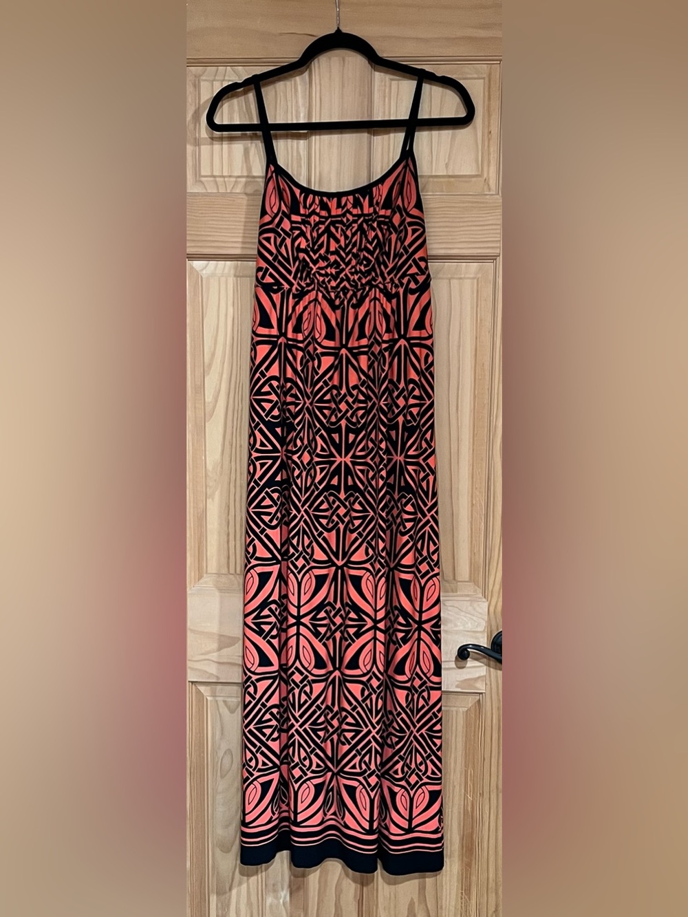 Enfocus Studio Coral and Black Geometric Maxi Dress